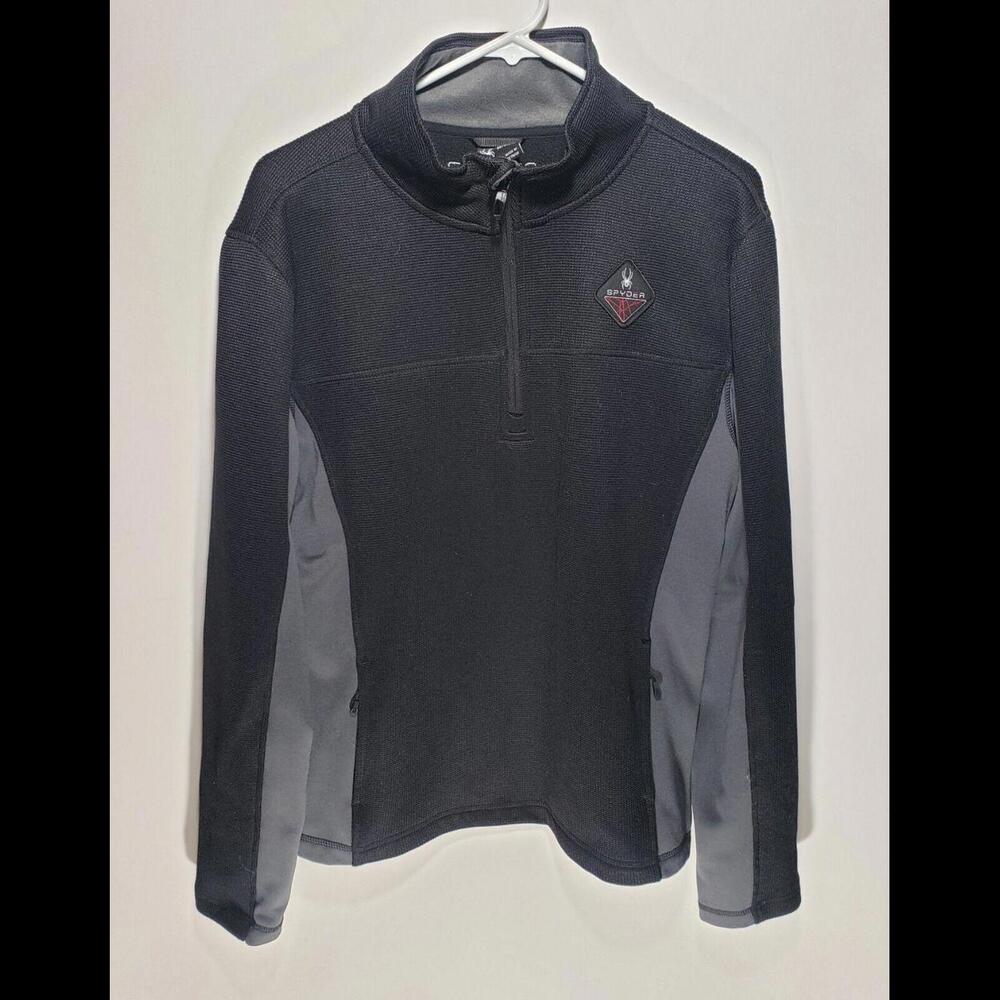 Mens Spyder Black Gray Stand Collar 1/4 Zip Long Sleeve Track Jacket Size Medium